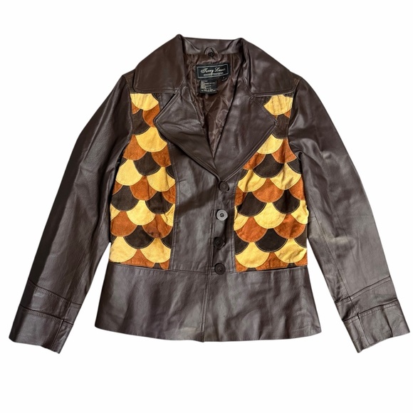 Jackets & Blazers - Vintage 70s Leather Fish Scale Scalloped Jacket Size Small